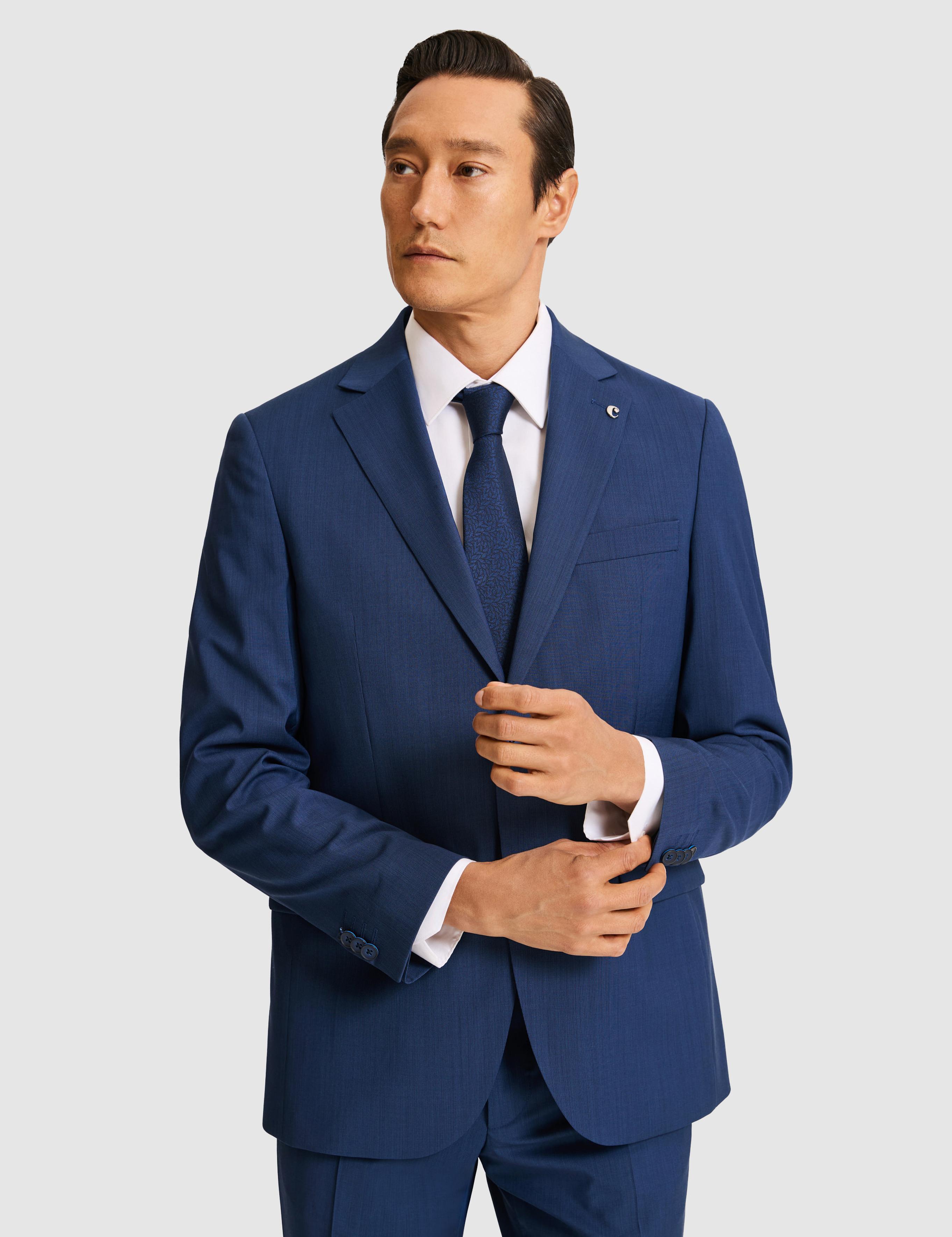 Lacivert Slim Fit Mikro Desen Mono Yaka Saf Yün Takım Elbise - 50319162017