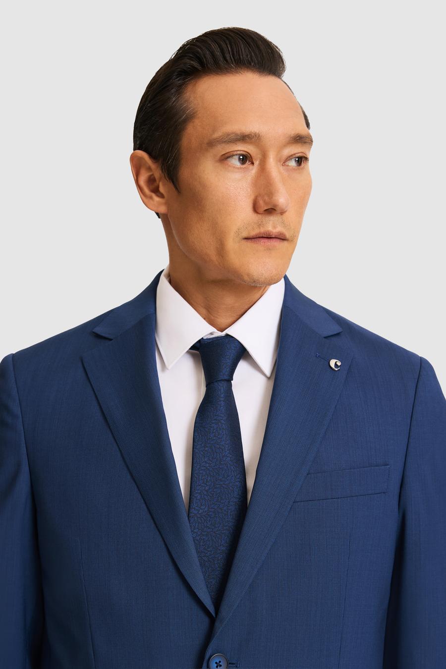 Lacivert Slim Fit Mikro Desen Mono Yaka Saf Yün Takım Elbise - 50319162017