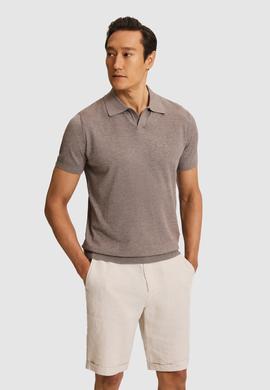 Bej Slim Fit Apaş Yaka Modal Karışımlı Triko T-shirt