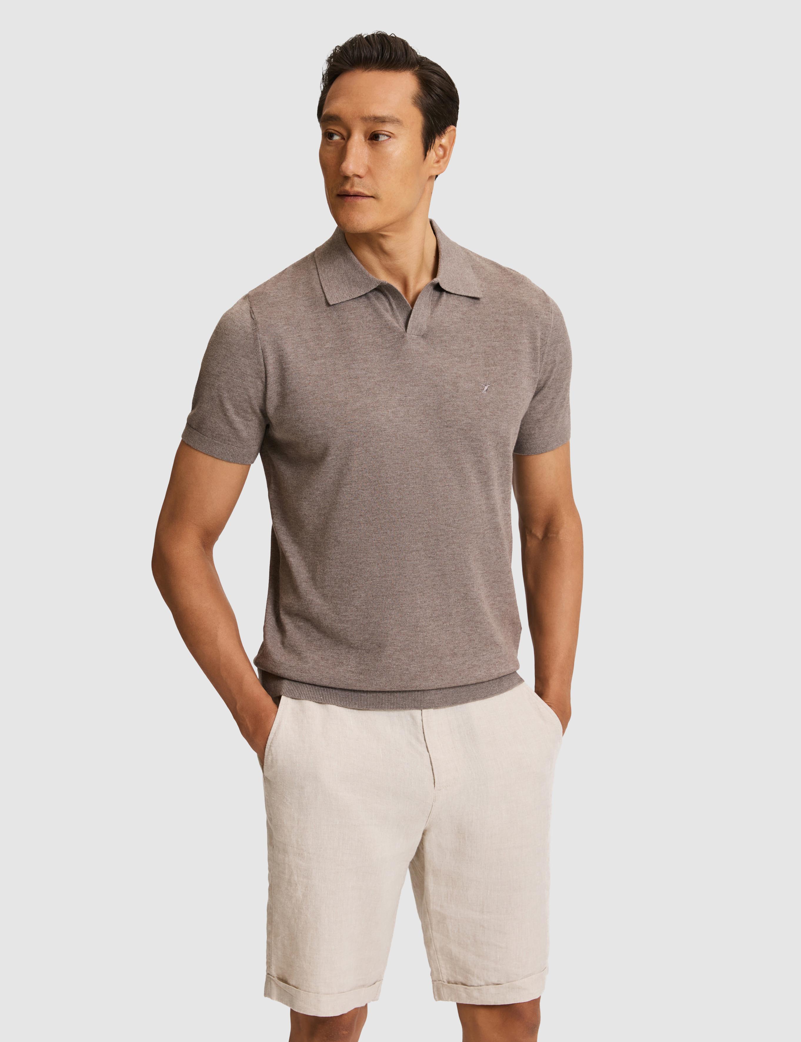 Bej Slim Fit Apaş Yaka Modal Karışımlı Triko T-shirt - 50324008009