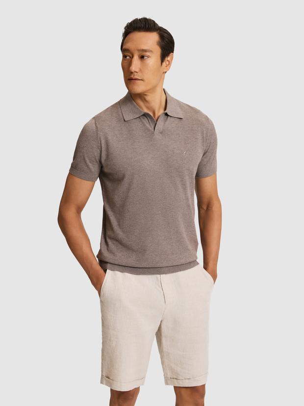 Bej Slim Fit Apaş Yaka Modal Karışımlı Triko T-shirt