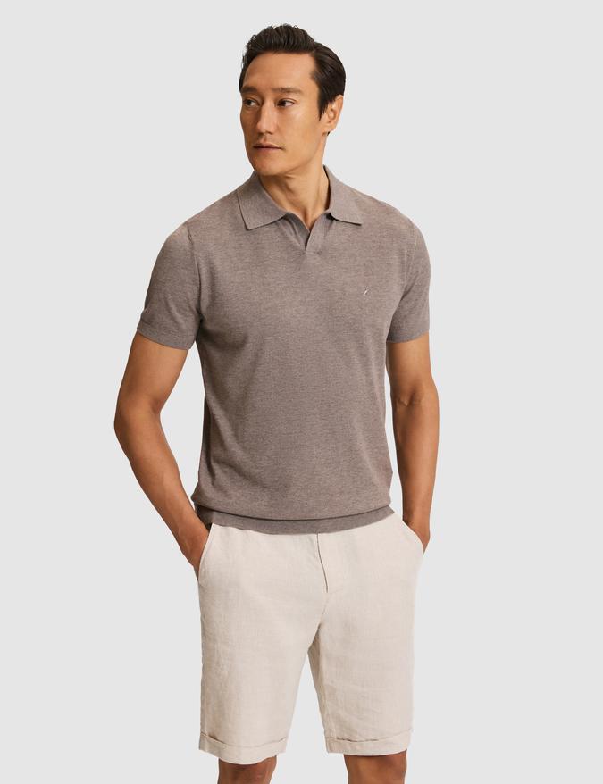 Bej Slim Fit Apaş Yaka Modal Karışımlı Triko T-shirt