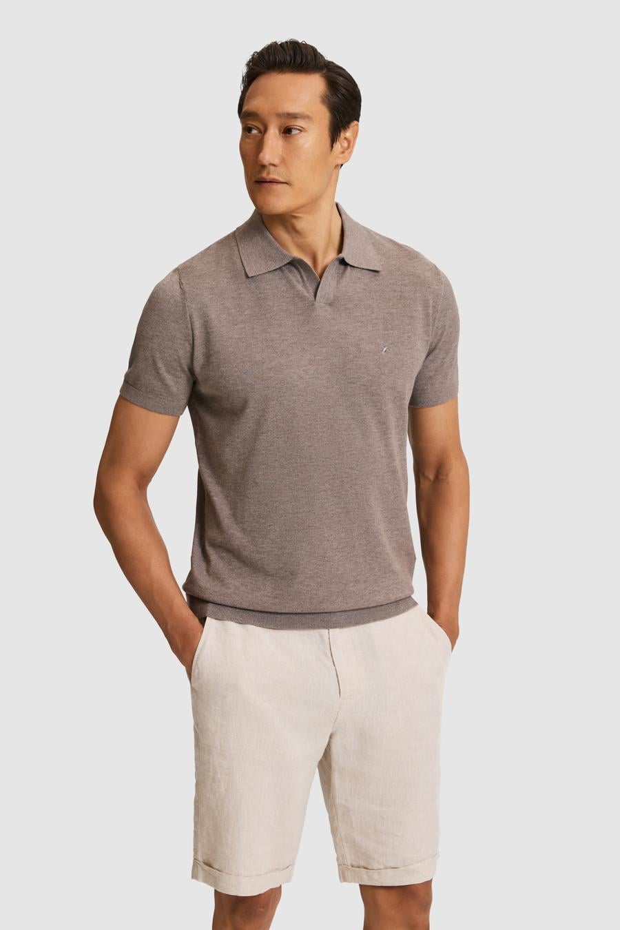 Bej Slim Fit Apaş Yaka Modal Karışımlı Triko T-shirt - 50324008009