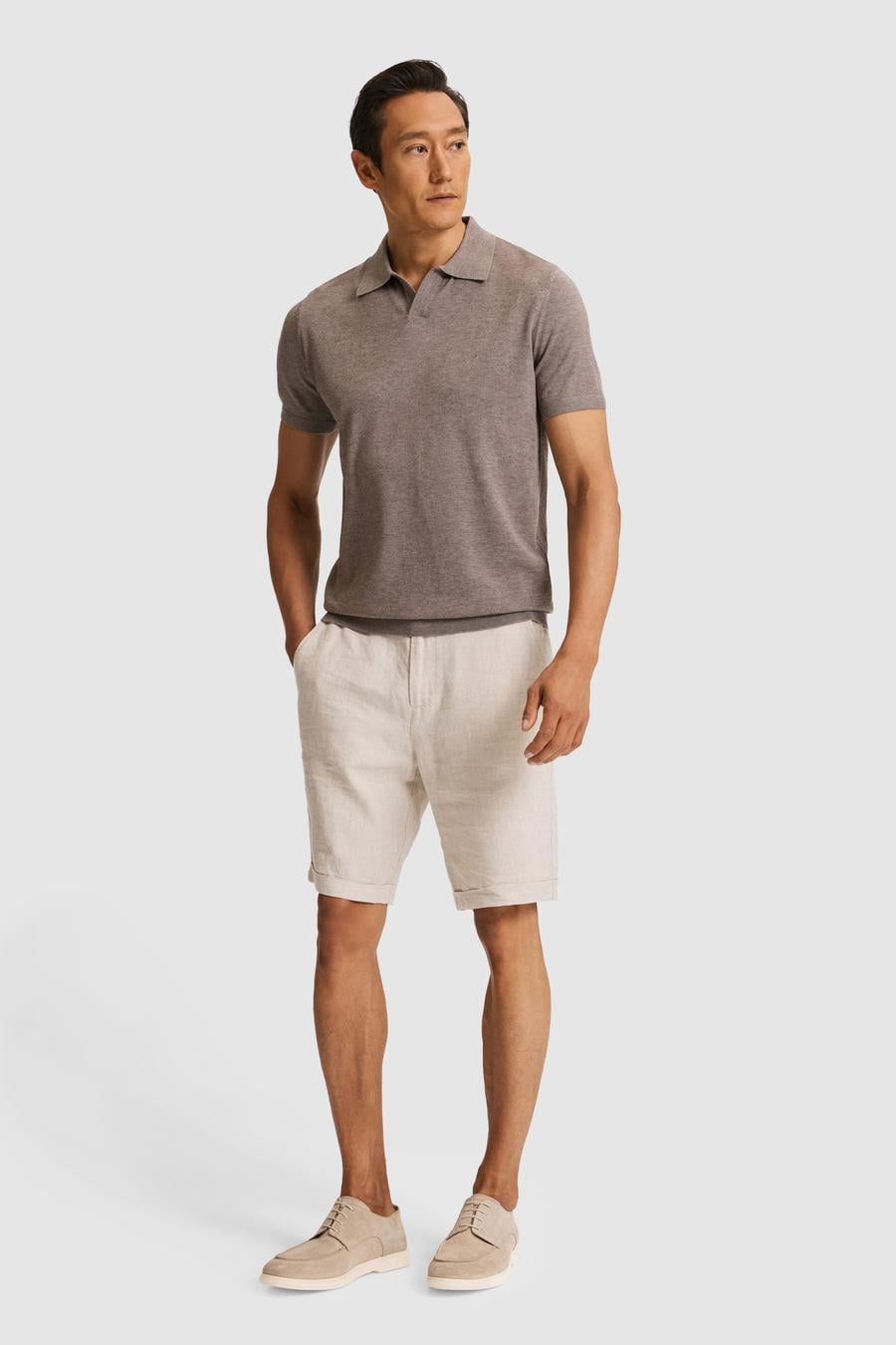 Bej Slim Fit Apaş Yaka Modal Karışımlı Triko T-shirt - 50324008009