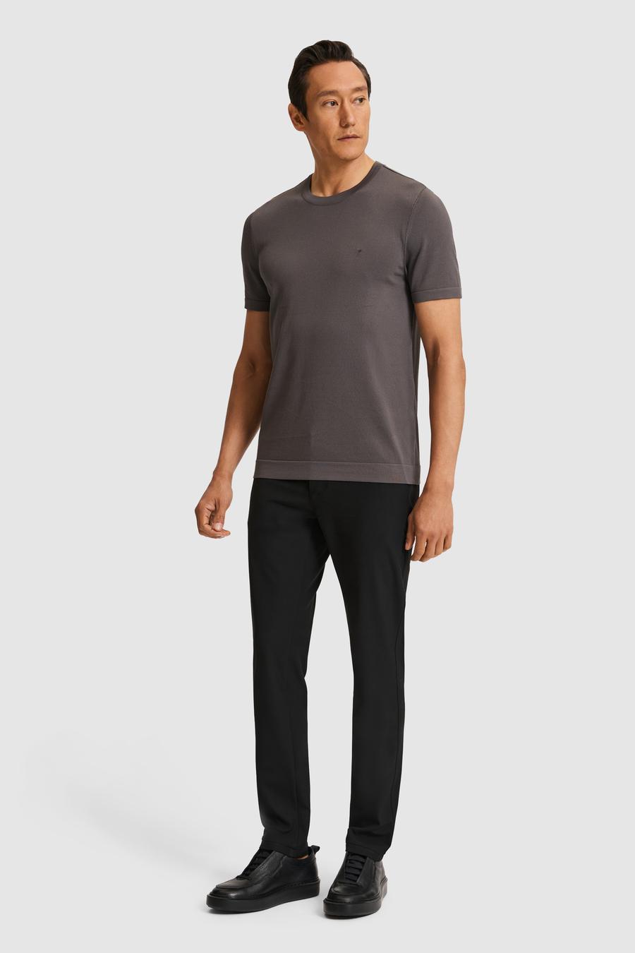 Antrasit Slim Fit Bisiklet Yaka Triko T-shirt - 50323863029