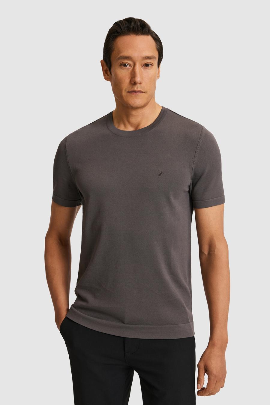 Antrasit Slim Fit Bisiklet Yaka Triko T-shirt - 50323863029