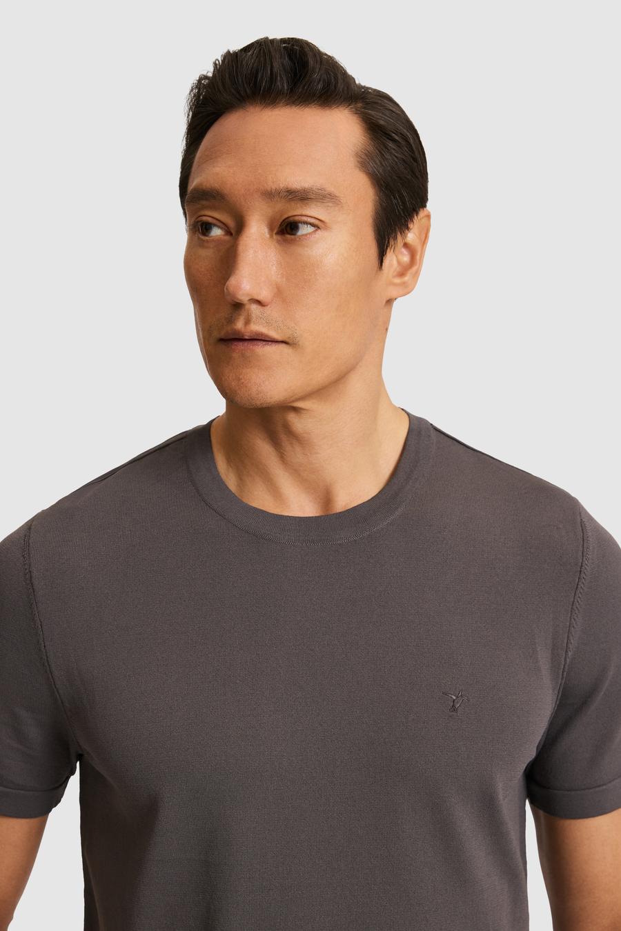 Antrasit Slim Fit Bisiklet Yaka Triko T-shirt - 50323863029