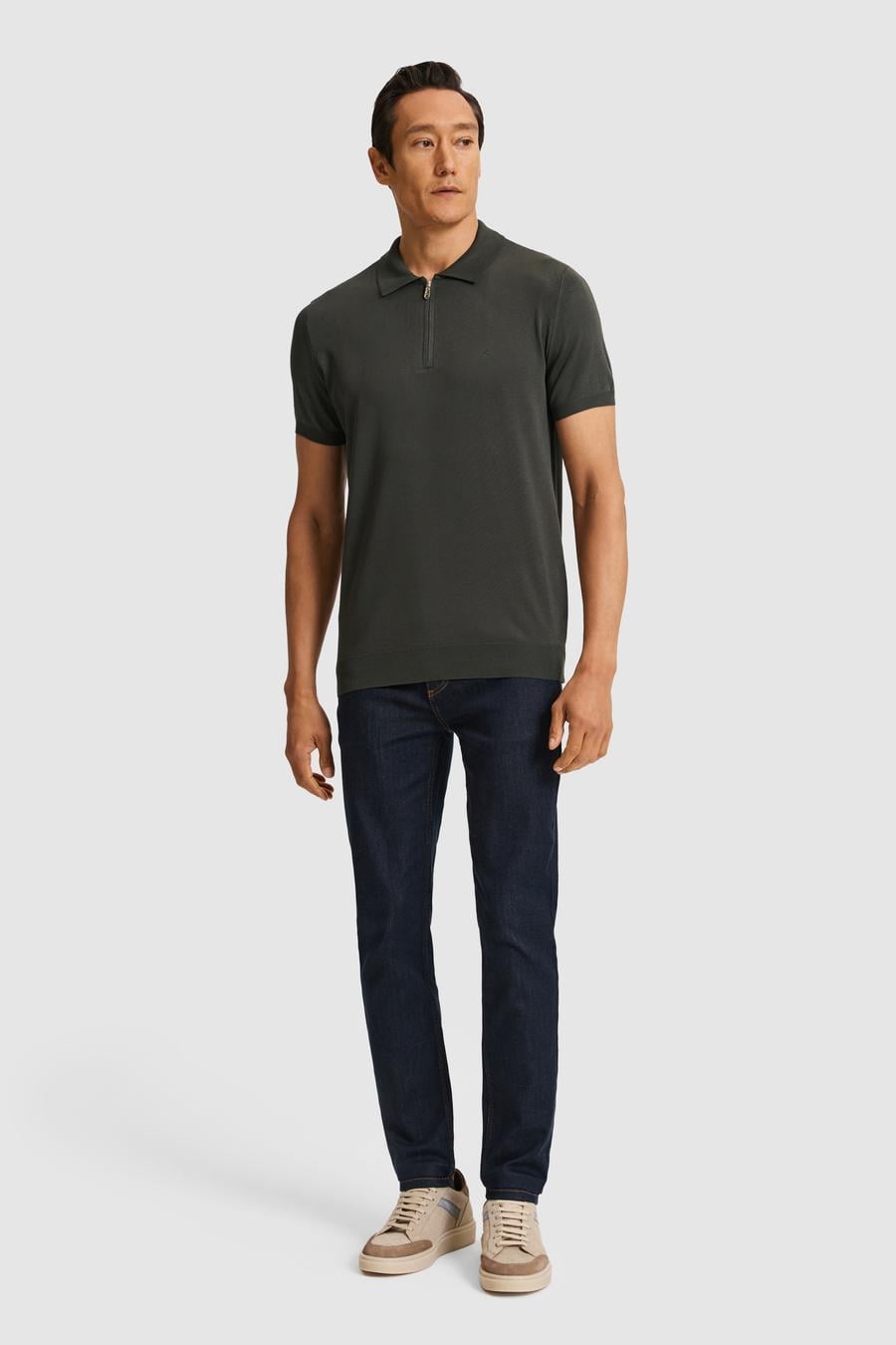 Haki Slim Fit Fermuarlı Polo Yaka Triko T-shirt - 50328381001