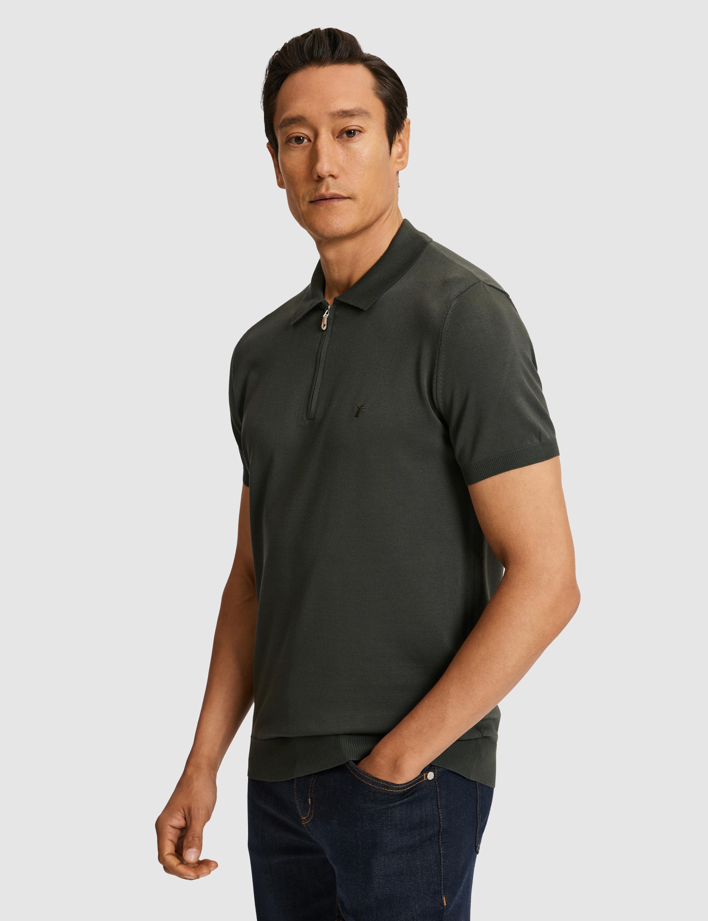 Haki Slim Fit Fermuarlı Polo Yaka Triko T-shirt - 50328381001