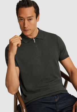 Haki Slim Fit Fermuarlı Polo Yaka Triko T-shirt
