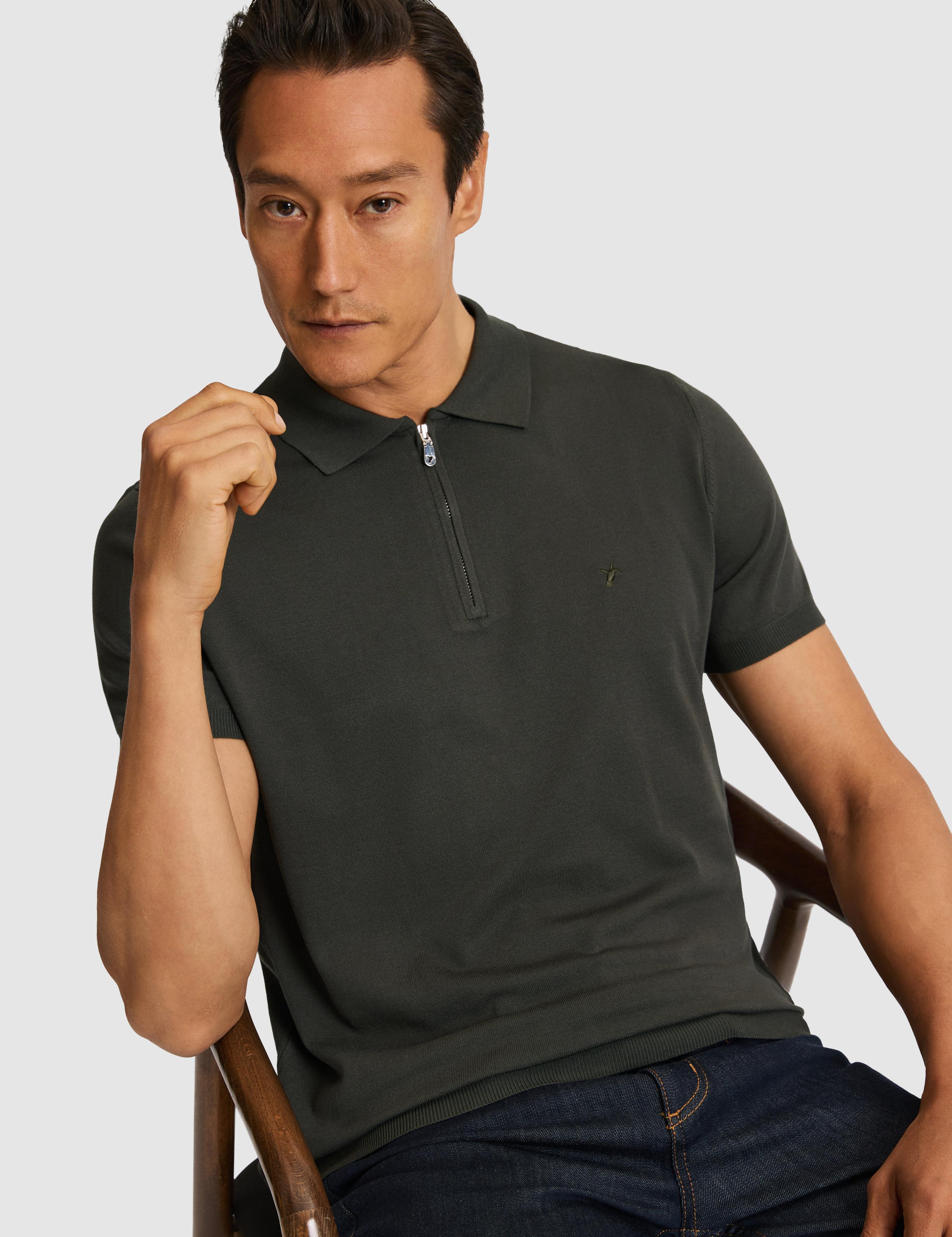 Haki Slim Fit Fermuarlı Polo Yaka Triko T-shirt - 50328381001