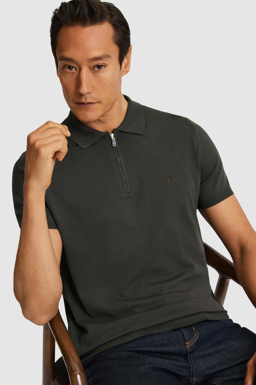 Haki Slim Fit Fermuarlı Polo Yaka Triko T-shirt - 50328381001