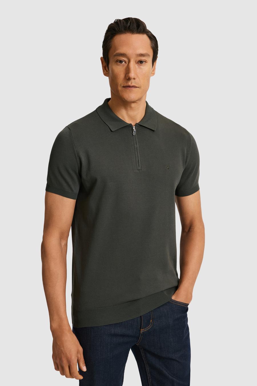 Haki Slim Fit Fermuarlı Polo Yaka Triko T-shirt - 50328381001