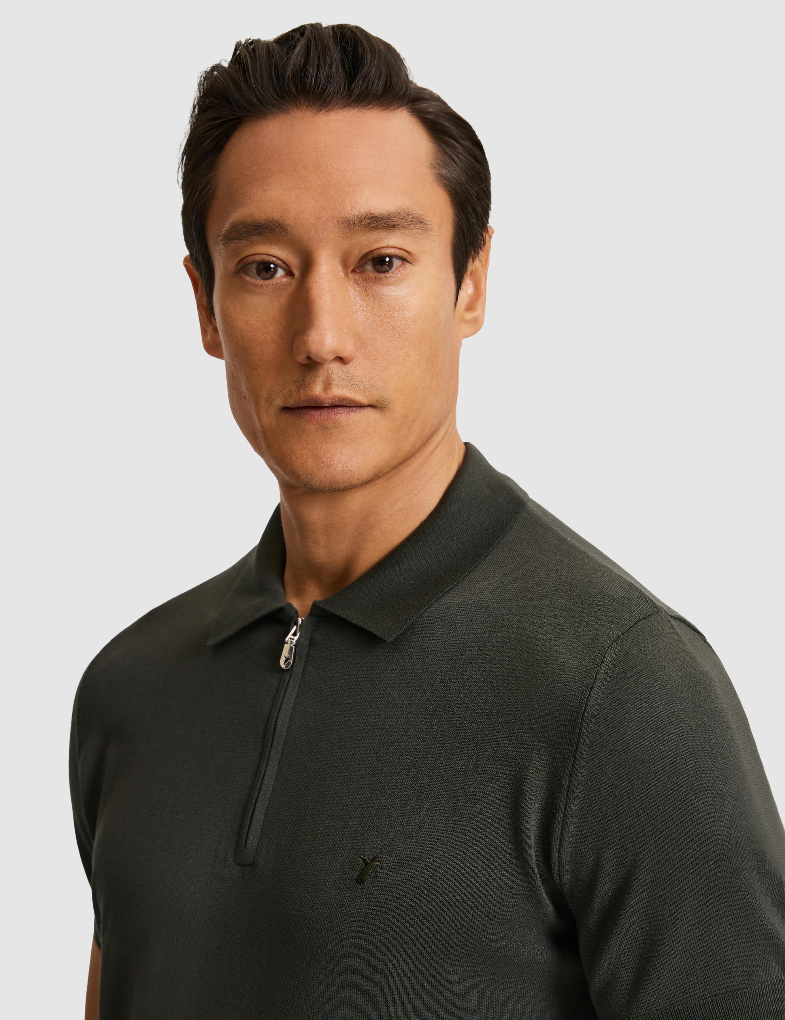 Haki Slim Fit Fermuarlı Polo Yaka Triko T-shirt - 50328381001