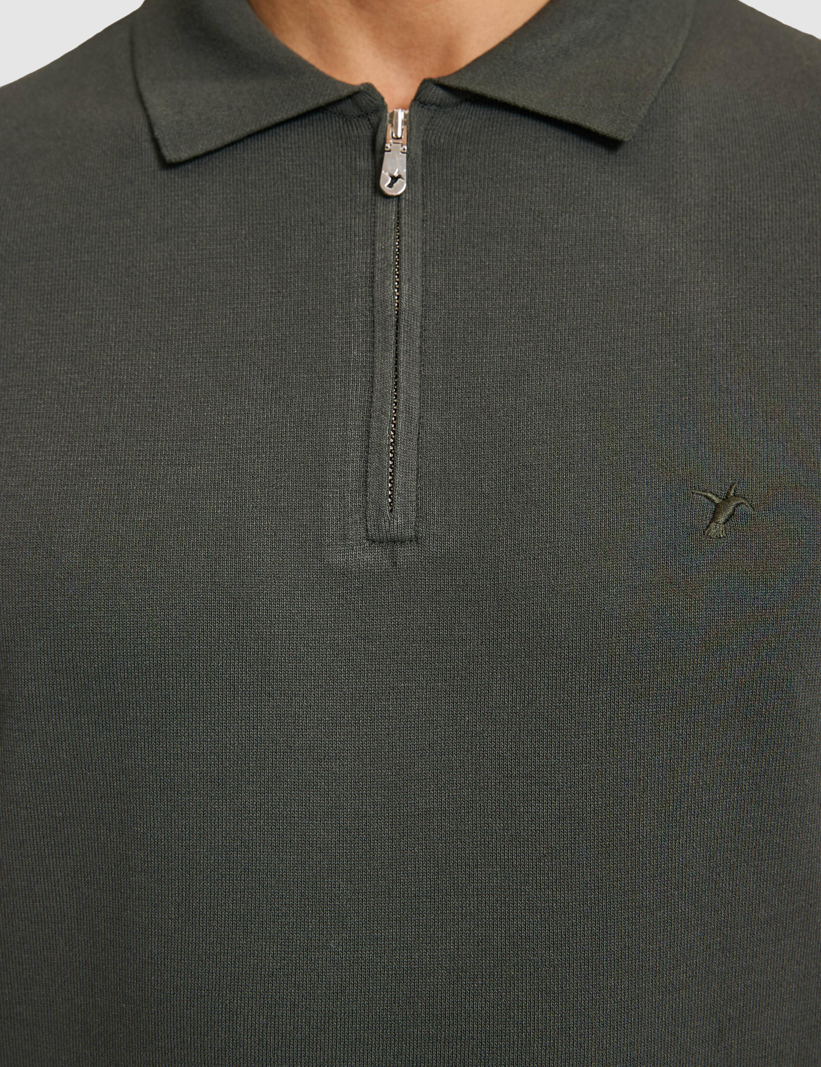 Haki Slim Fit Fermuarlı Polo Yaka Triko T-shirt - 50328381001