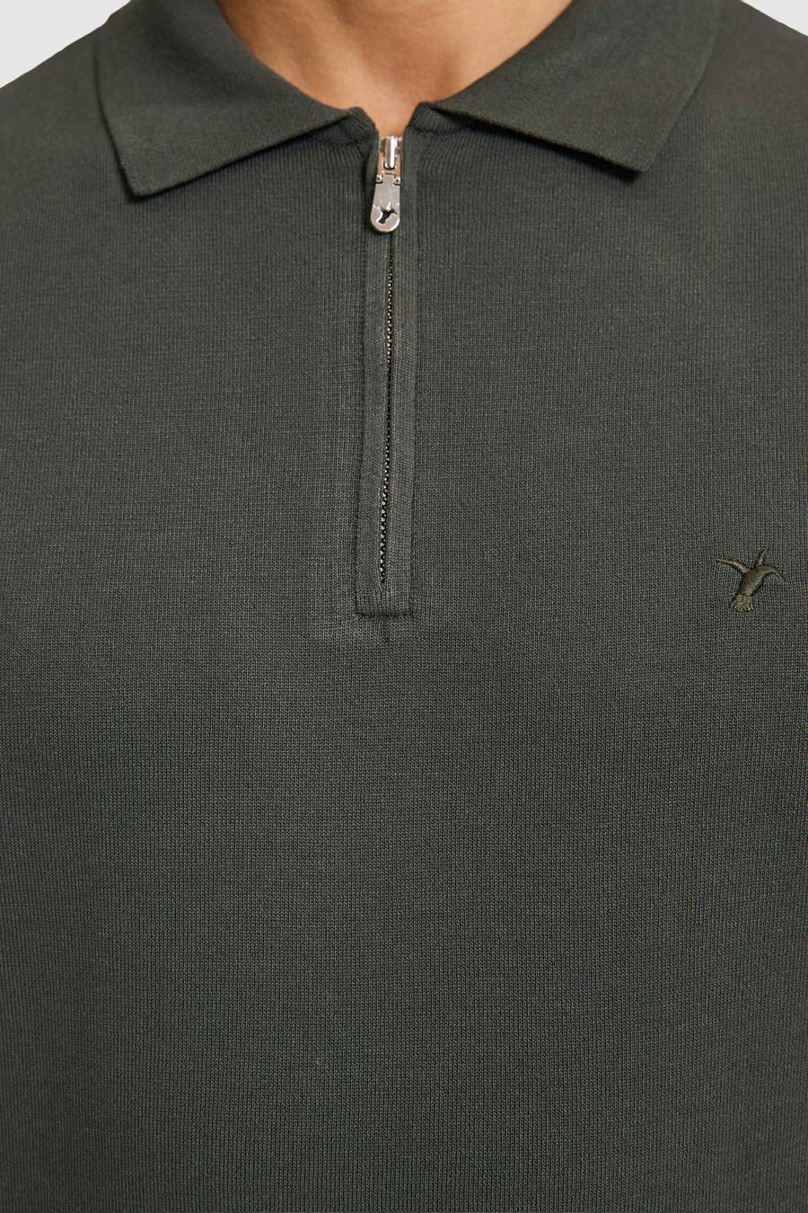 Haki Slim Fit Fermuarlı Polo Yaka Triko T-shirt - 50328381001