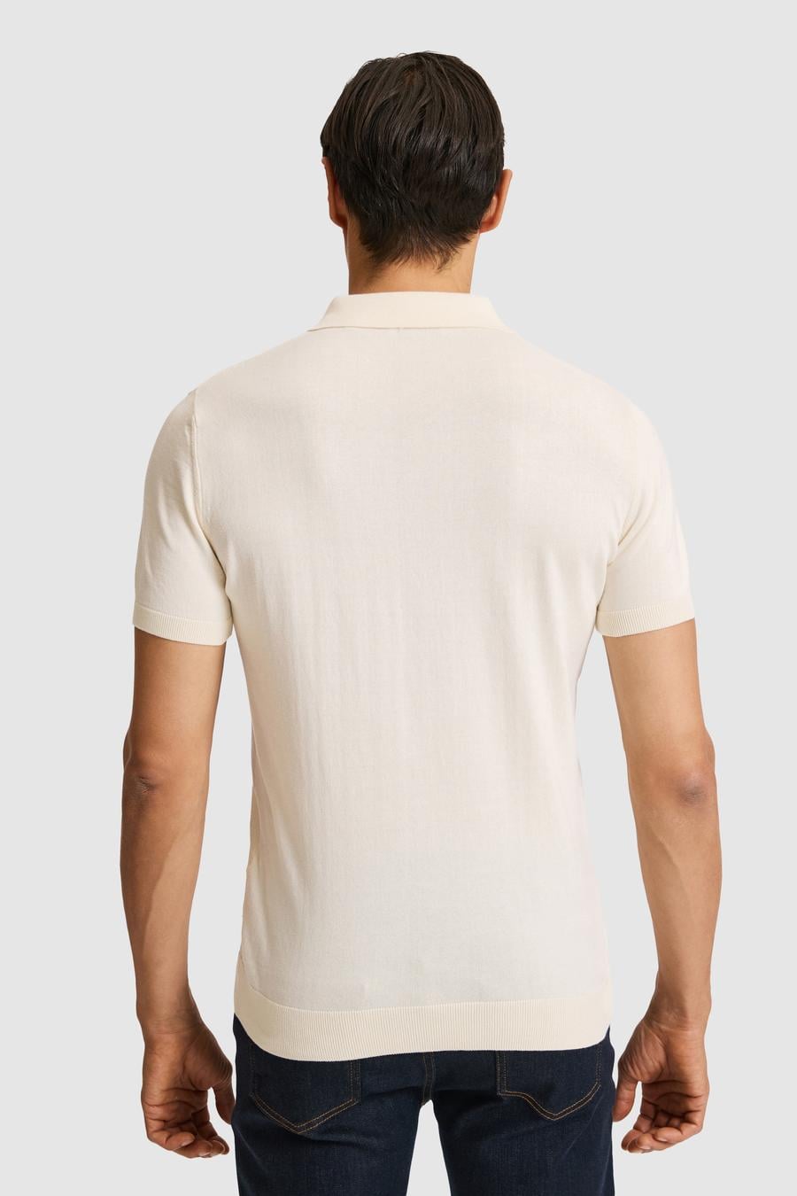 Ekru Slim Fit Fermuarlı Polo Yaka Saf Pamuk Triko T-shirt - 50324006010