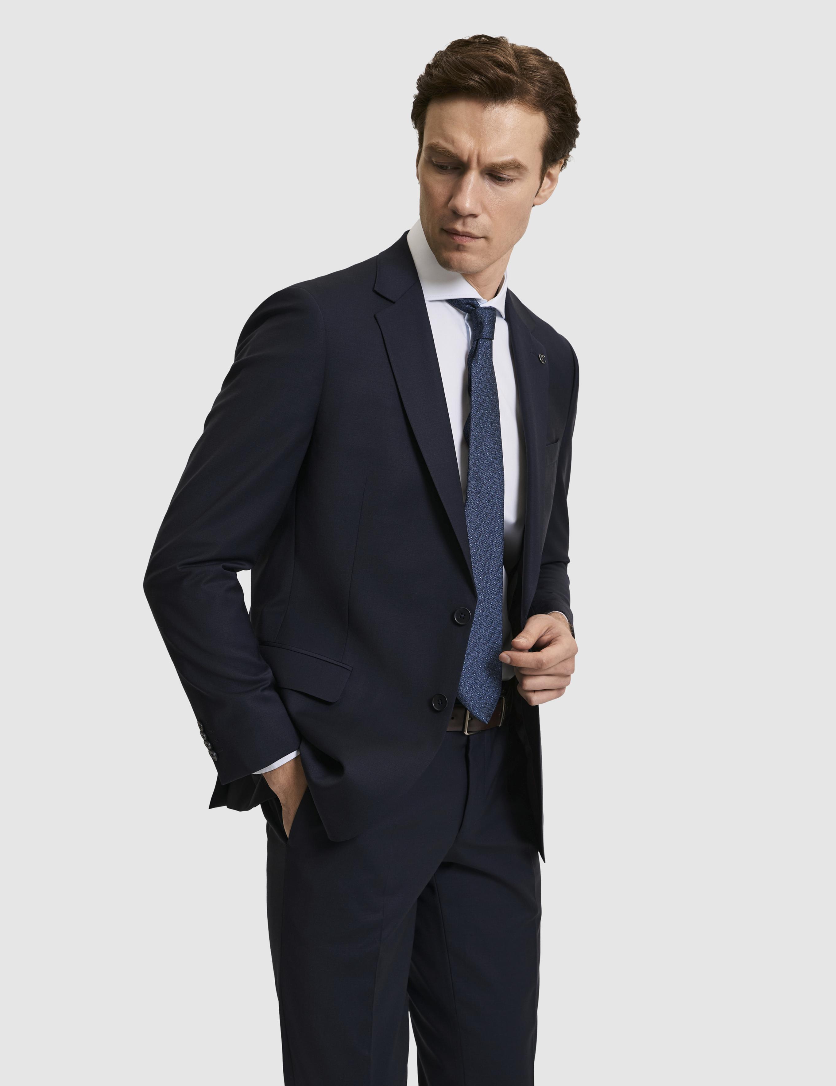 Lacivert Slim Fit Mono Yaka Yün Karışımlı Takım Elbise - 50327895011