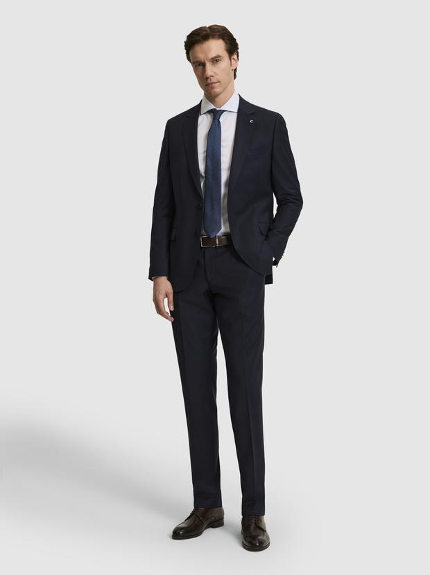 Lacivert Slim Fit Mono Yaka Yün Karışımlı Takım Elbise