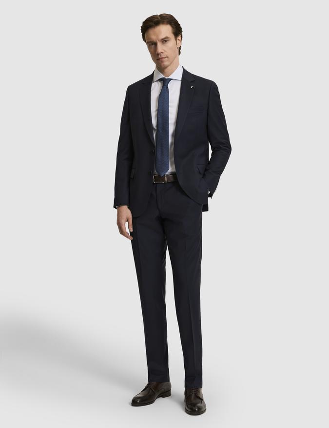 Lacivert Slim Fit Mono Yaka Yün Karışımlı Takım Elbise