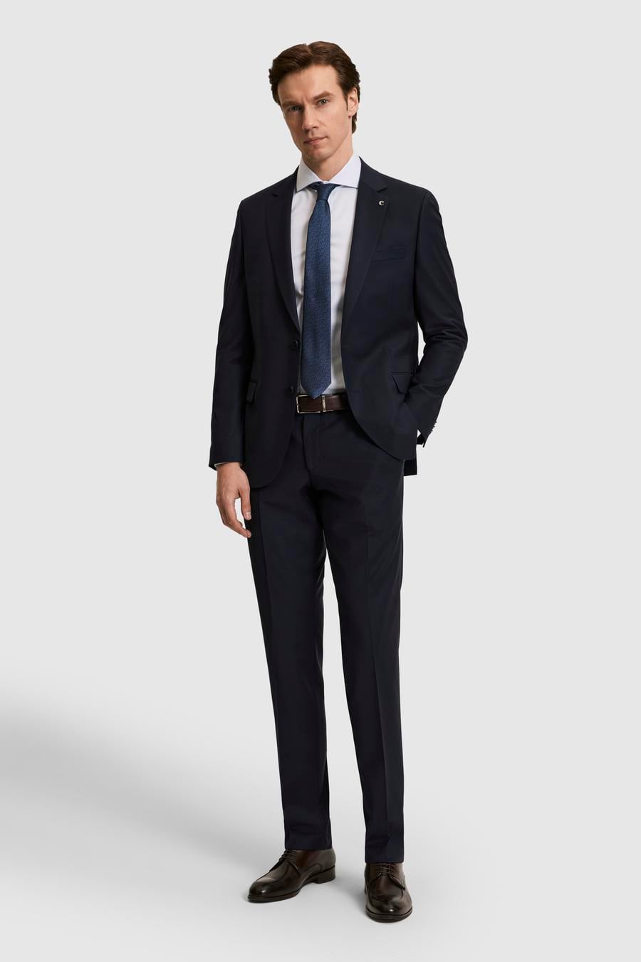 Lacivert Slim Fit Mono Yaka Yün Karışımlı Takım Elbise - 50327895011