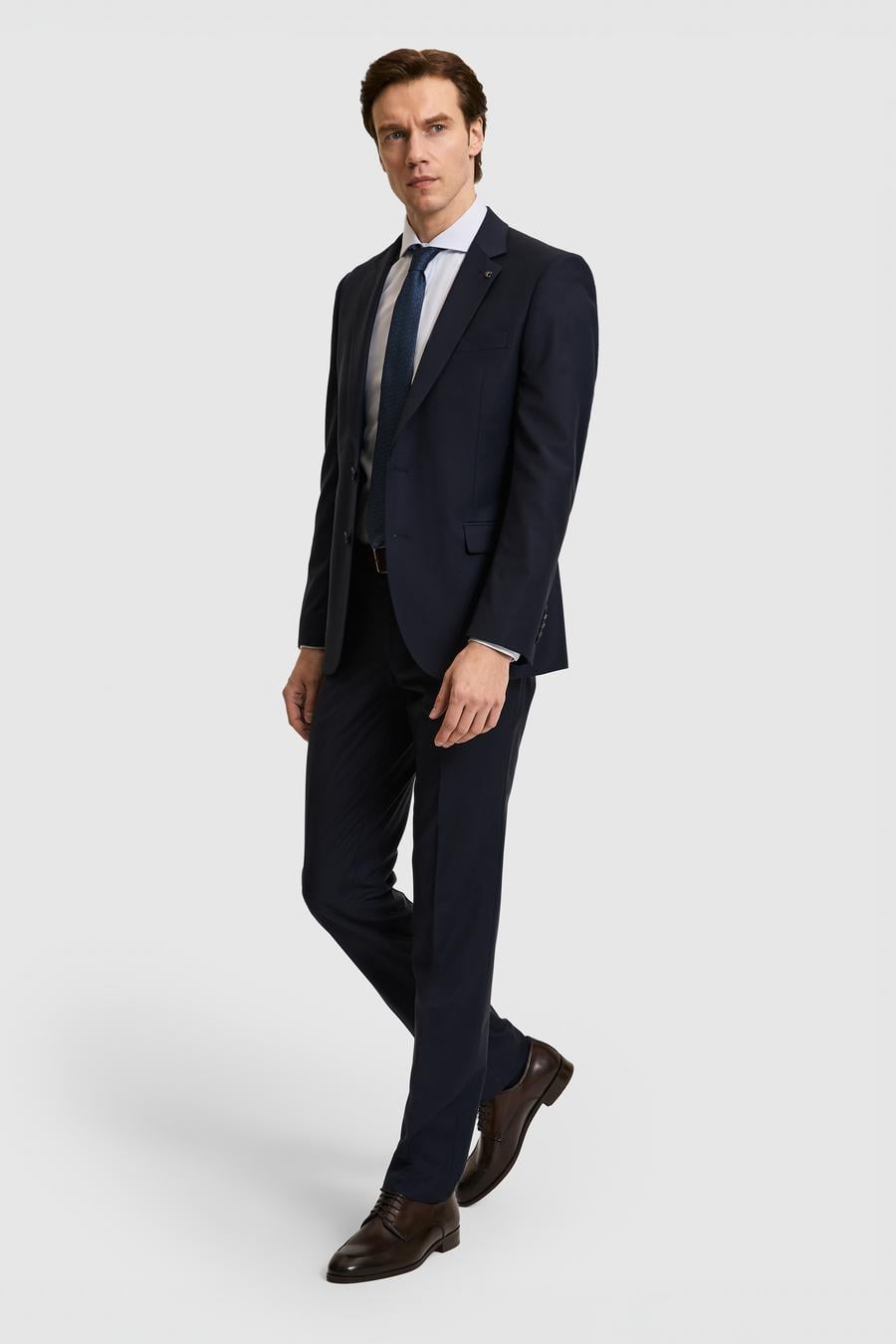 Lacivert Slim Fit Mono Yaka Yün Karışımlı Takım Elbise - 50327895011