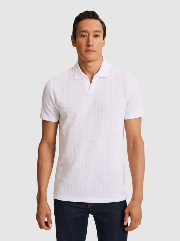 Beyaz Slim Fit Saf Pamuk Apaş Yaka T-shirt