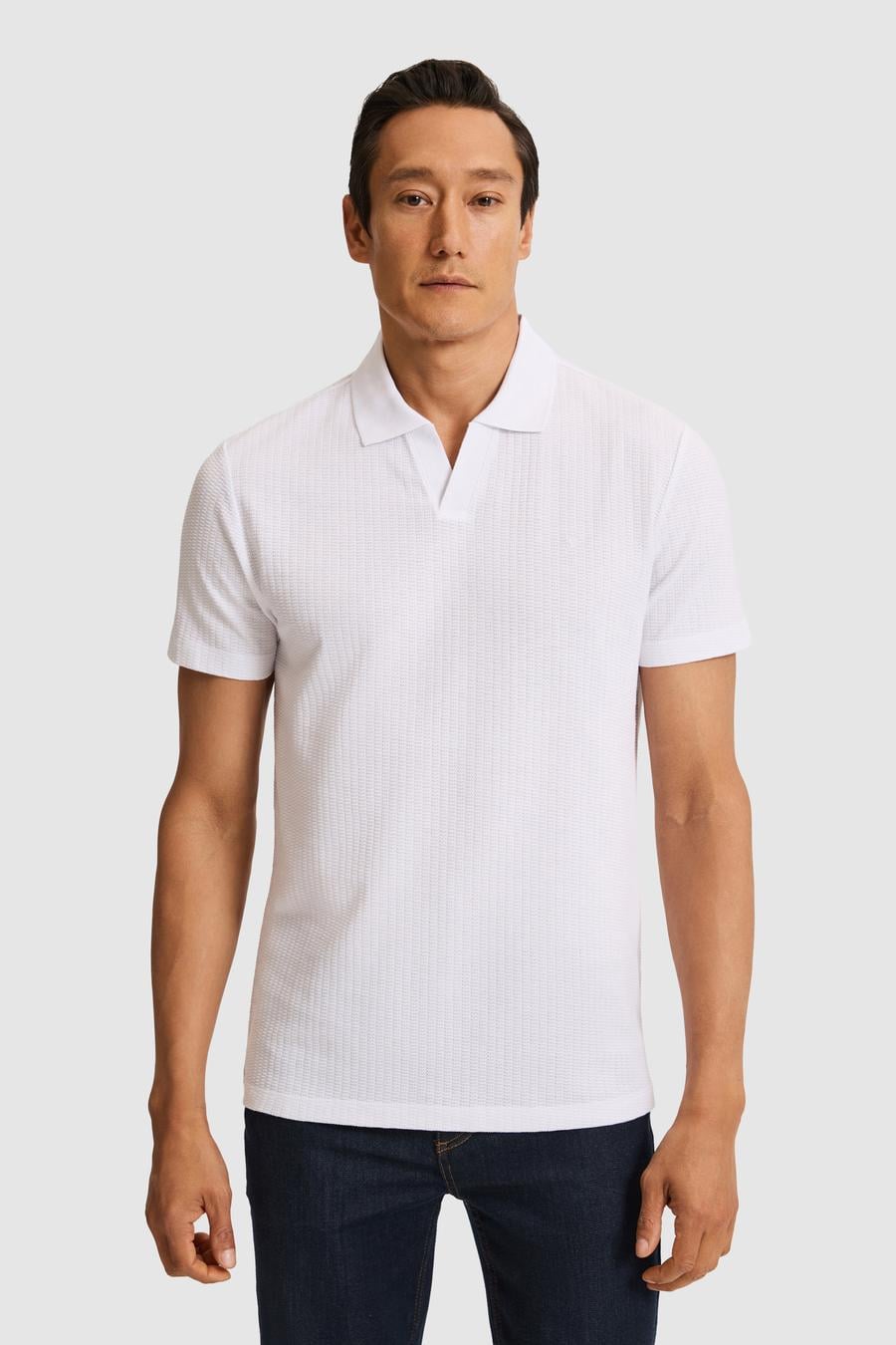Beyaz Slim Fit Saf Pamuk Apaş Yaka T-shirt - 50328349018