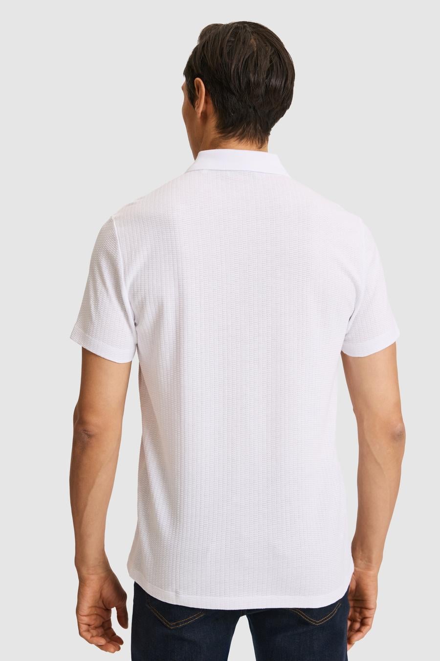 Beyaz Slim Fit Saf Pamuk Apaş Yaka T-shirt - 50328349018