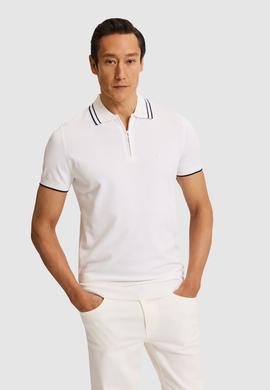 Beyaz Slim Fit Fermuarlı Polo Yaka Triko T-shirt