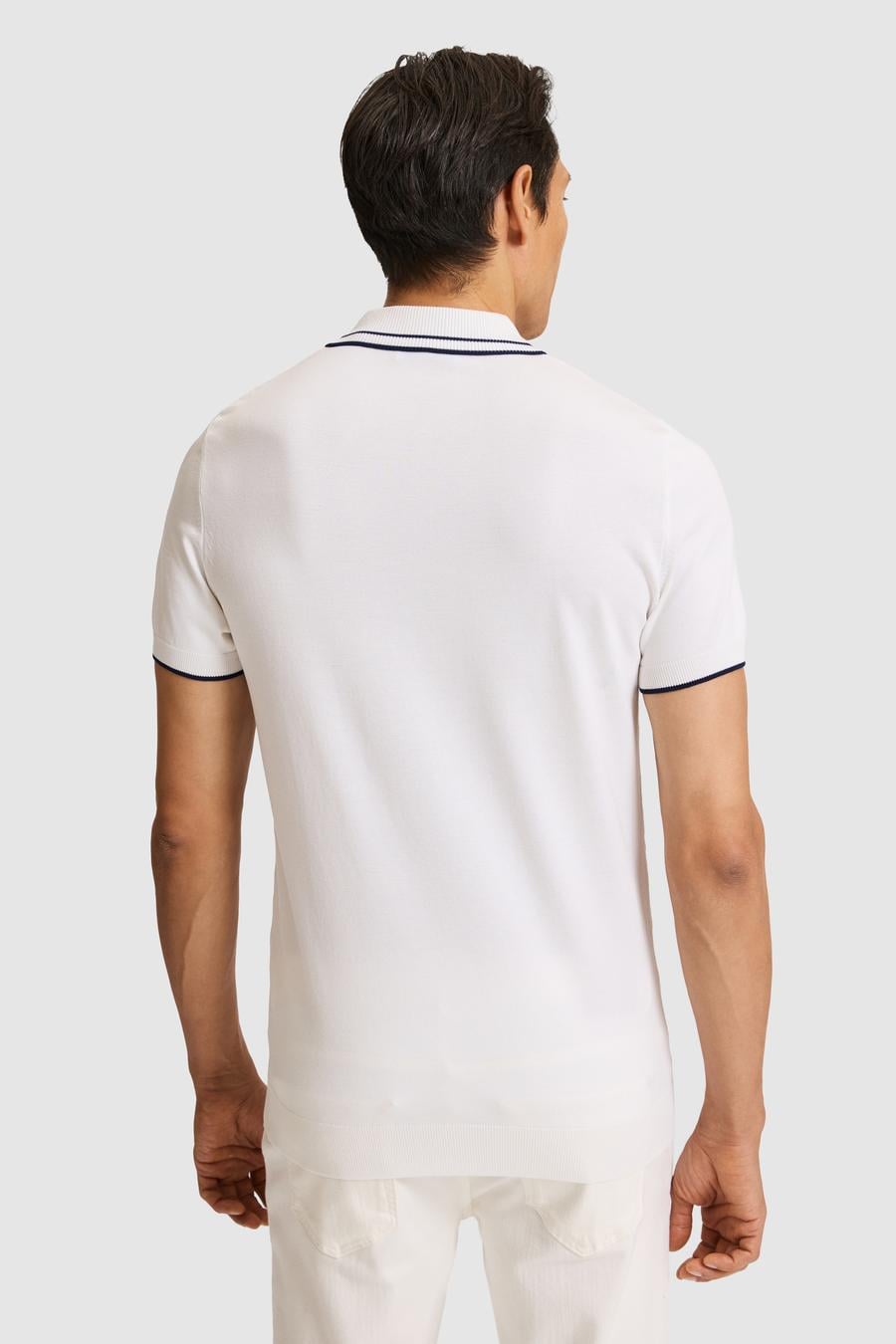 Beyaz Slim Fit Fermuarlı Polo Yaka Triko T-shirt - 50328360009