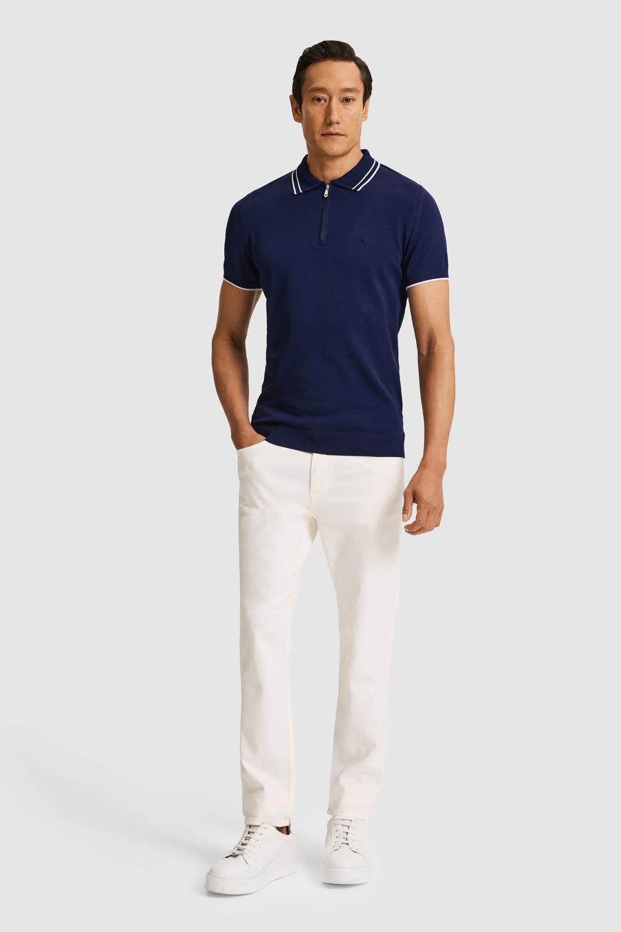 Lacivert Slim Fit Fermuarlı Polo Yaka Triko T-shirt - 50328360020