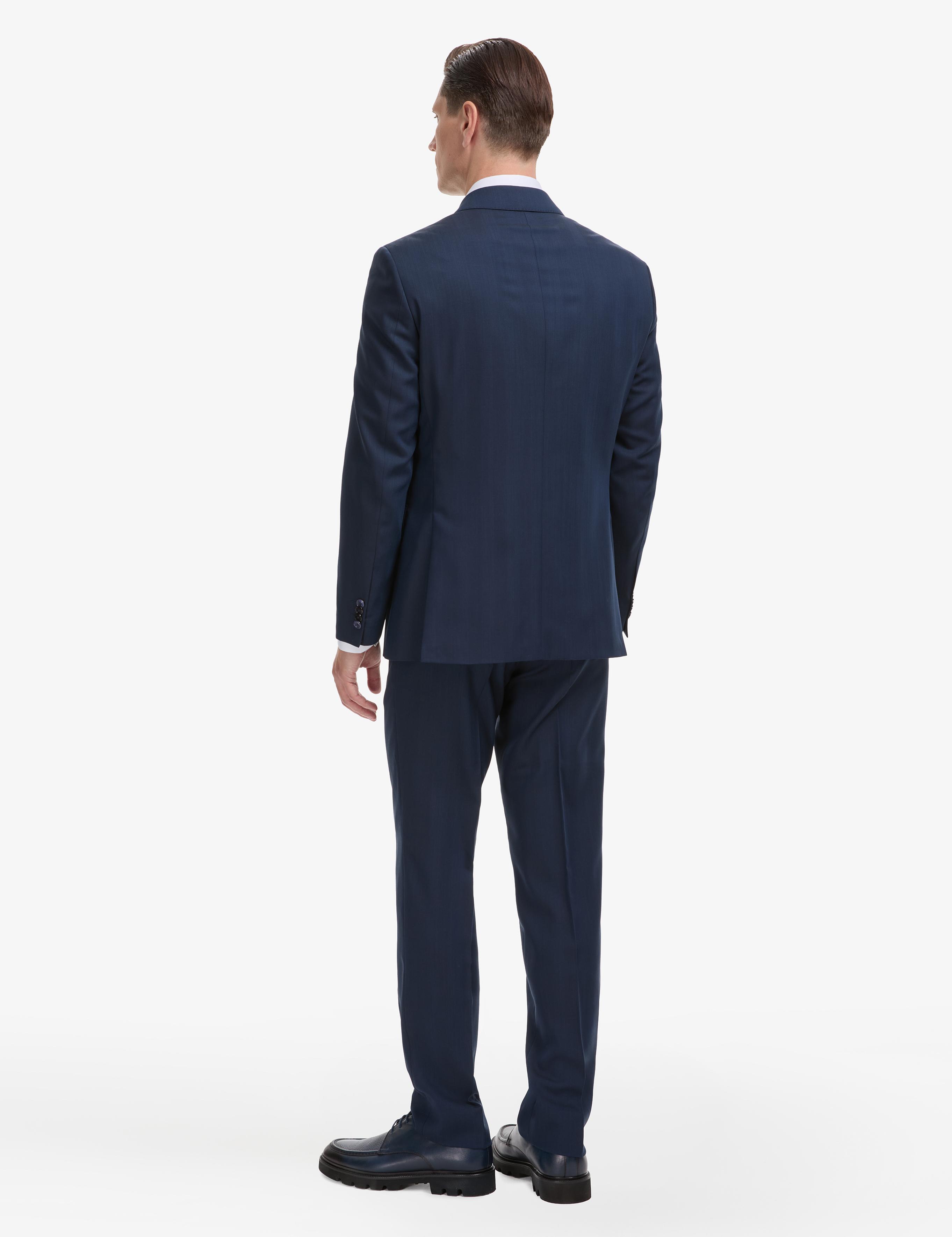Lacivert Slim Fit Yün İpek Karışımlı Kırlangıç Yaka Kruvaze Takım Elbise - 50319130017
