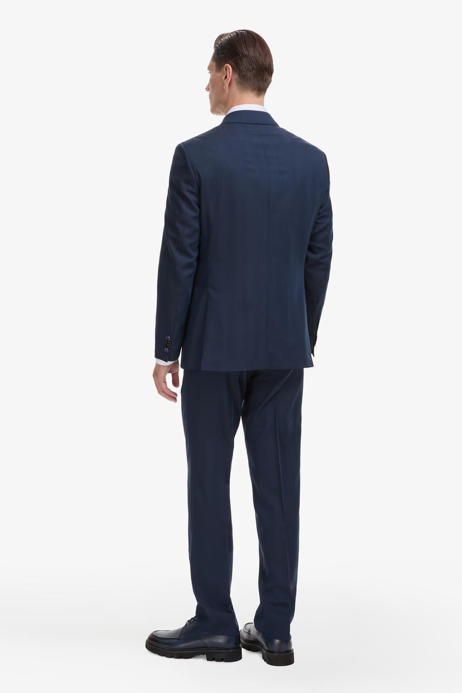 Lacivert Slim Fit Yün İpek Karışımlı Kırlangıç Yaka Kruvaze Takım Elbise - 50319130017