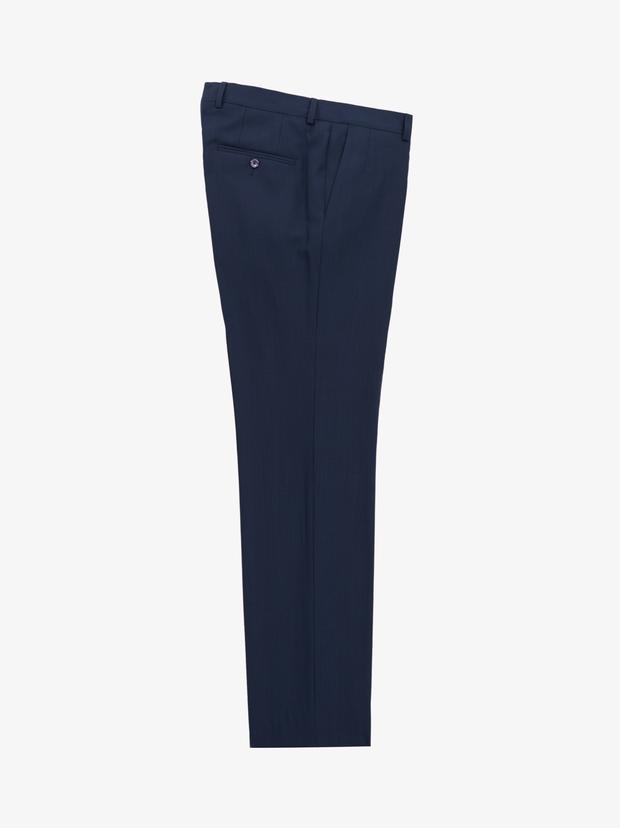 Lacivert Slim Fit Yün İpek Karışımlı Kırlangıç Yaka Kruvaze Takım Elbise