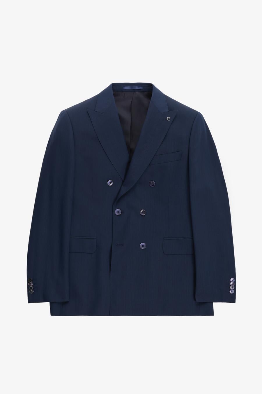 Lacivert Slim Fit Yün İpek Karışımlı Kırlangıç Yaka Kruvaze Takım Elbise - 50319130017