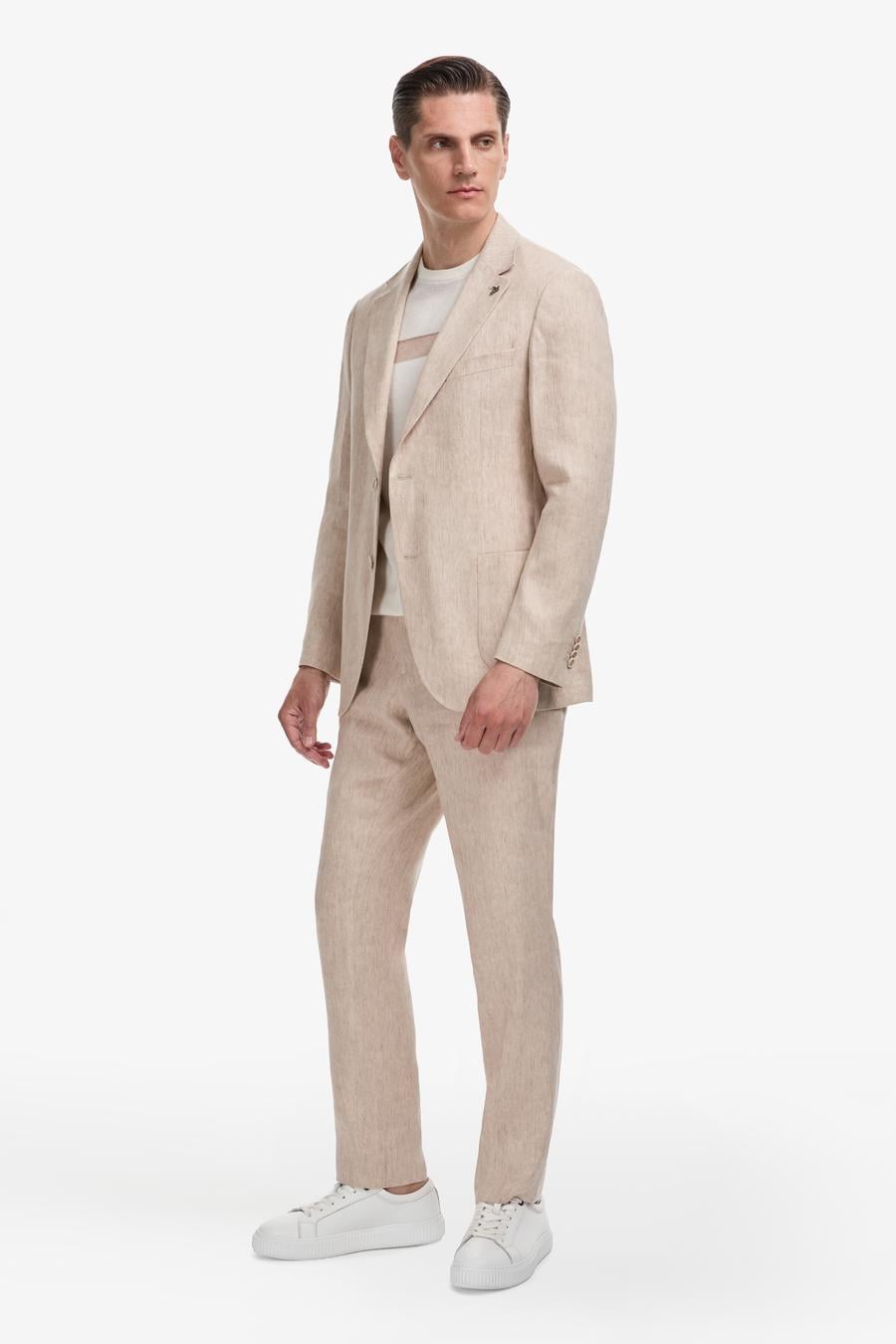 Bej Slim Fit Mono Yaka Keten Karışımlı Takım Elbise - 50324837014