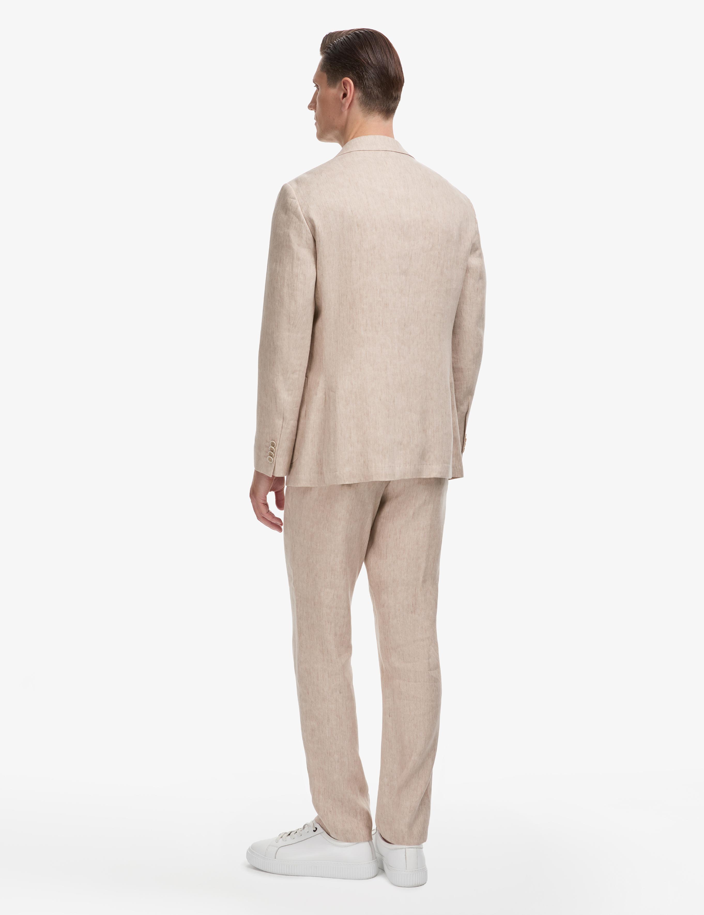 Bej Slim Fit Mono Yaka Keten Karışımlı Takım Elbise - 50324837014
