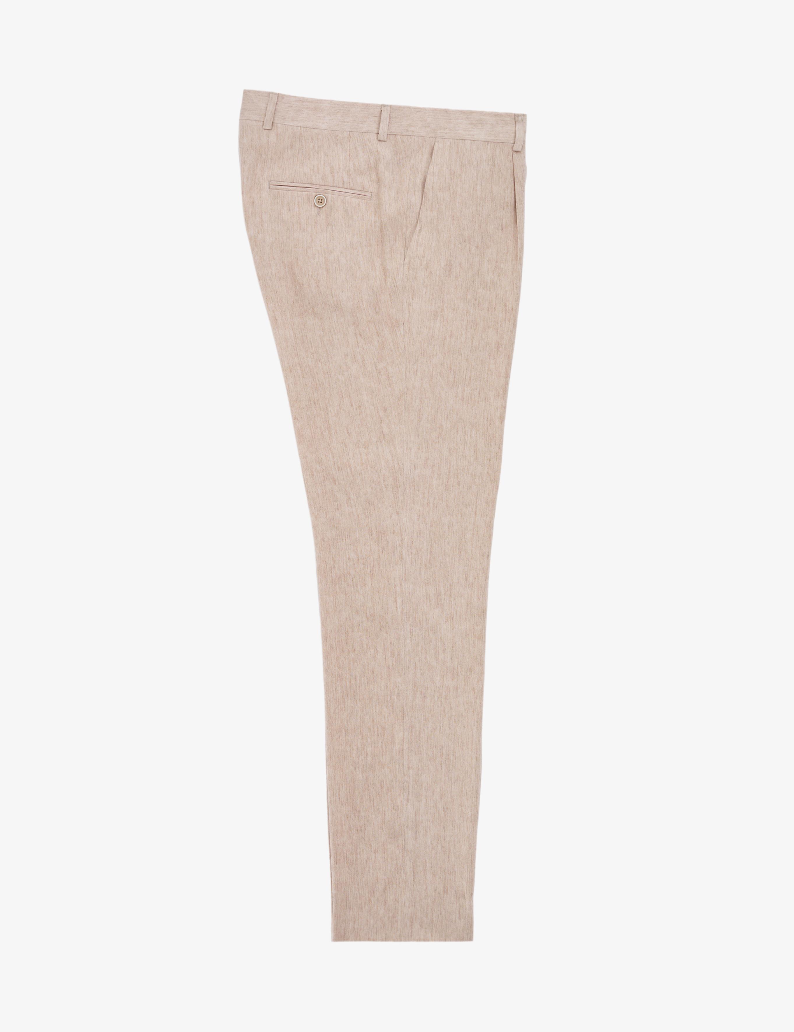 Bej Slim Fit Mono Yaka Keten Karışımlı Takım Elbise - 50324837014