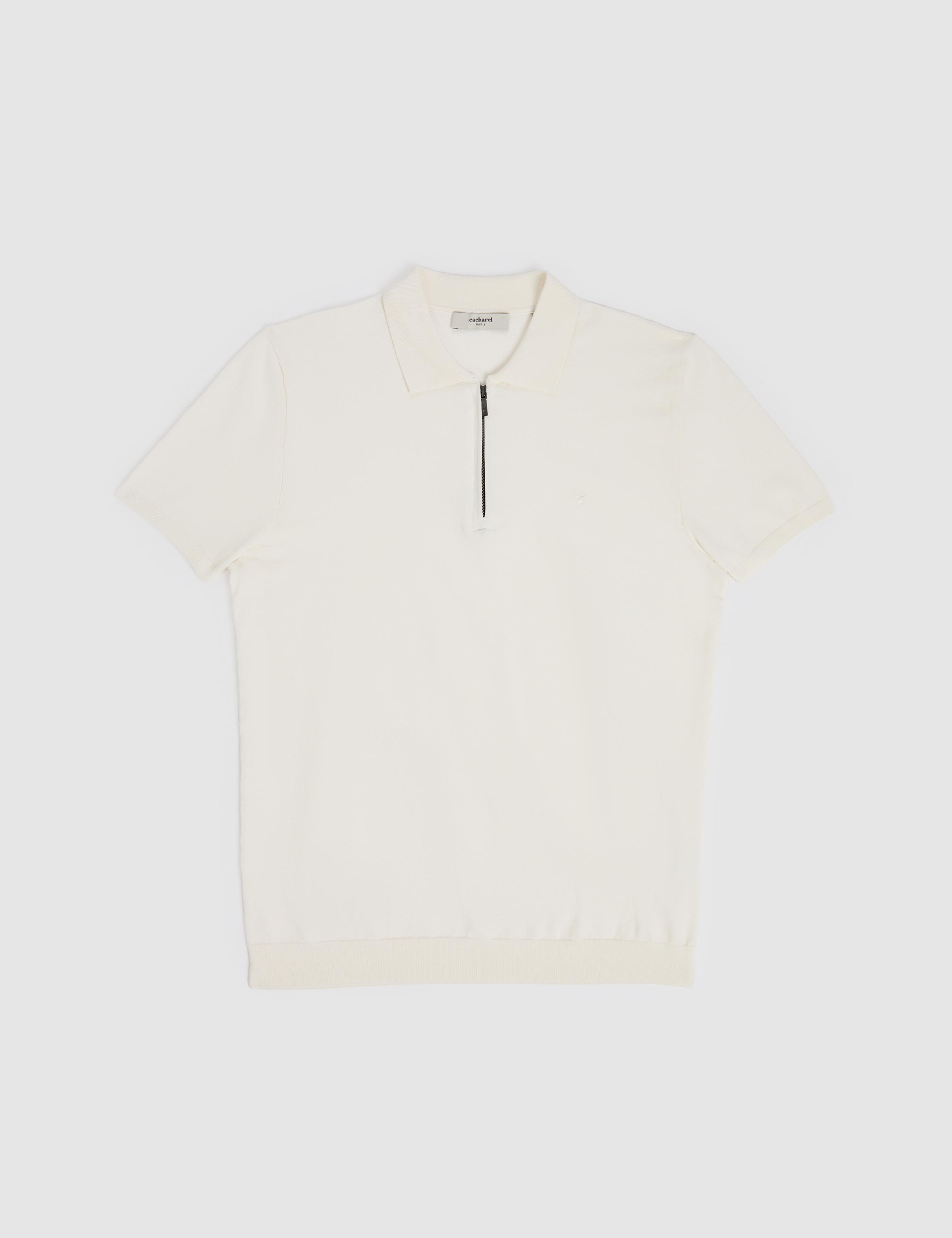 Beyaz Slim Fit Fermuarlı Polo Yaka Triko T-shirt - 50309881013