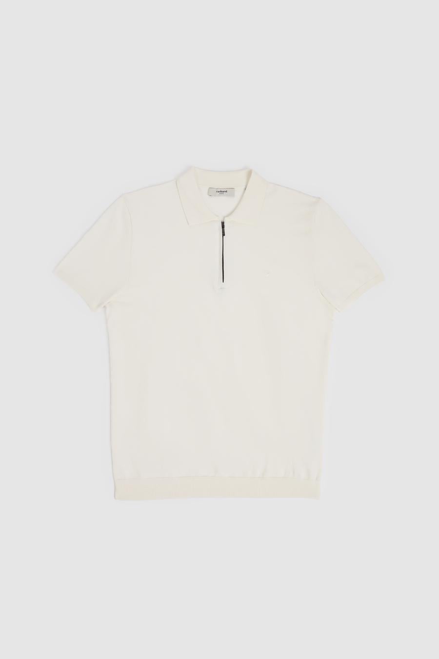 Beyaz Slim Fit Fermuarlı Polo Yaka Triko T-shirt - 50309881013