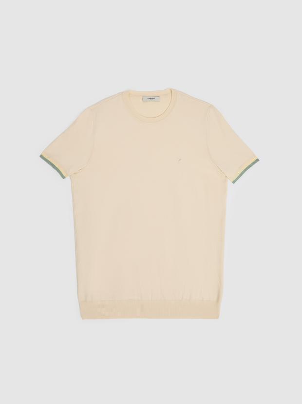 Ekru Slim Fit %100 Pamuk Bisiklet Yaka Triko T-shirt