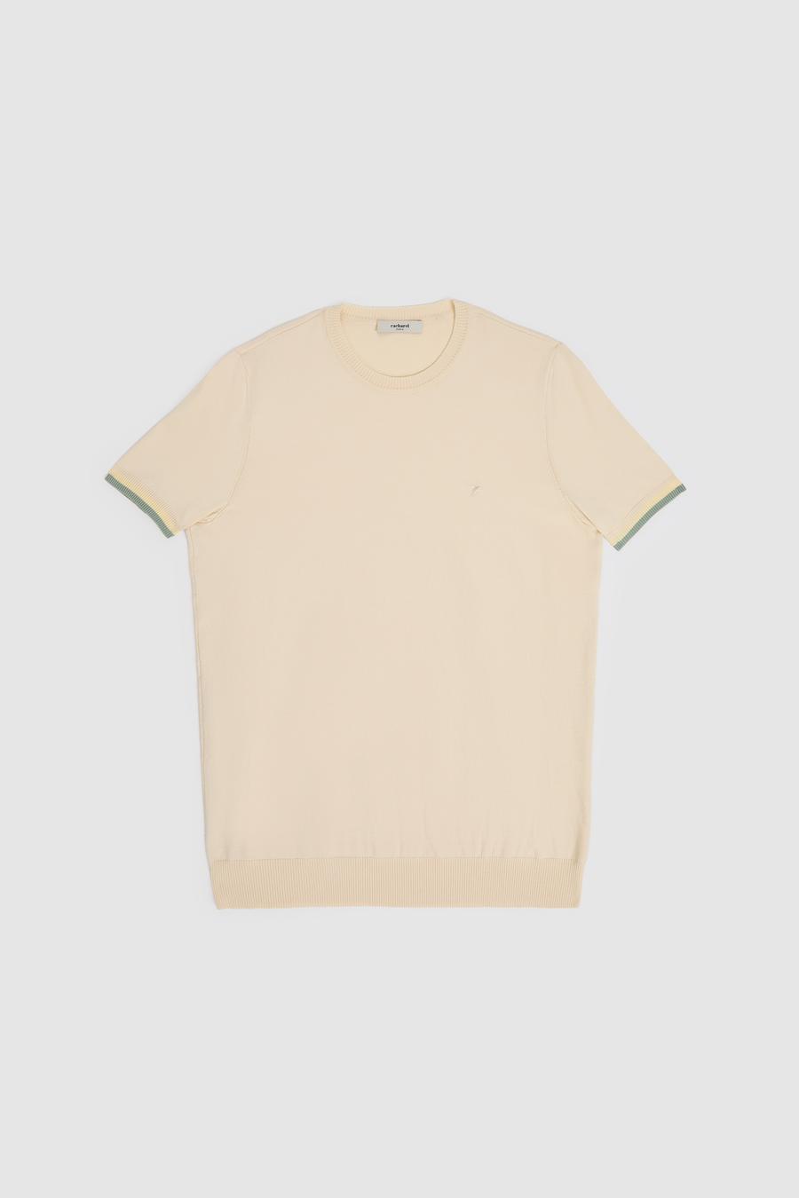 Ekru Slim Fit %100 Pamuk Bisiklet Yaka Triko T-shirt - 50300809011
