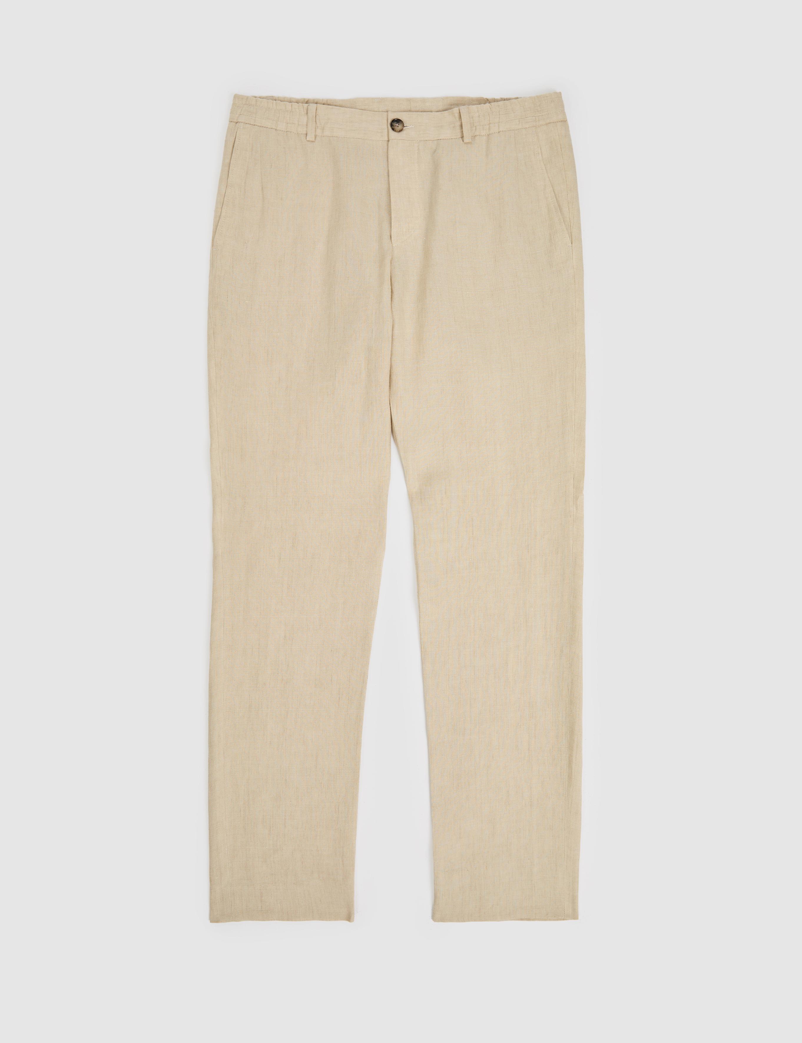 Bej Slim Fit Beli Lastikli %100 Keten Pantolon - 50327868007