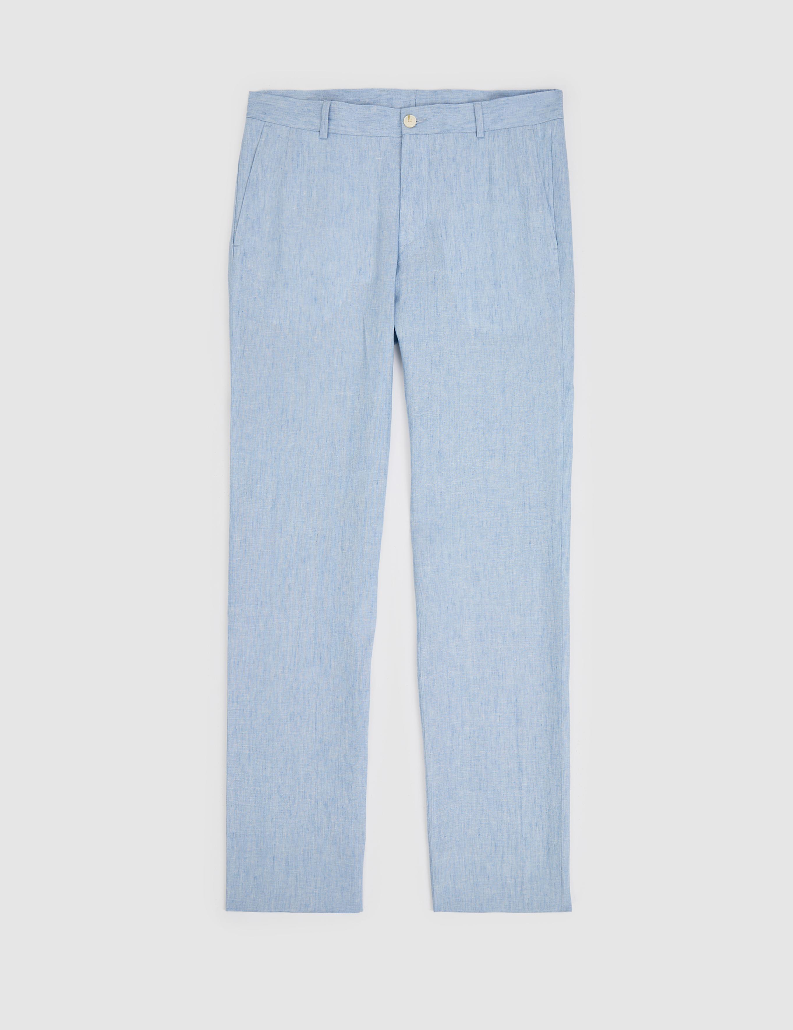 Açık Mavi Slim Fit Beli Lastikli %100 Keten Pantolon - 50324475004