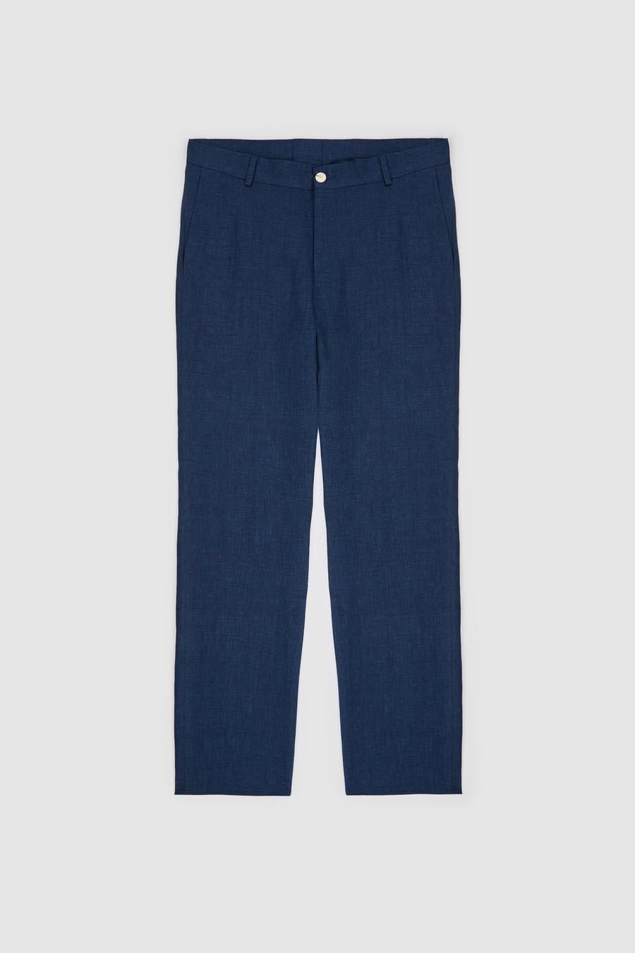 Lacivert Slim Fit Beli Lastikli %100 Keten Pantolon - 50324475048