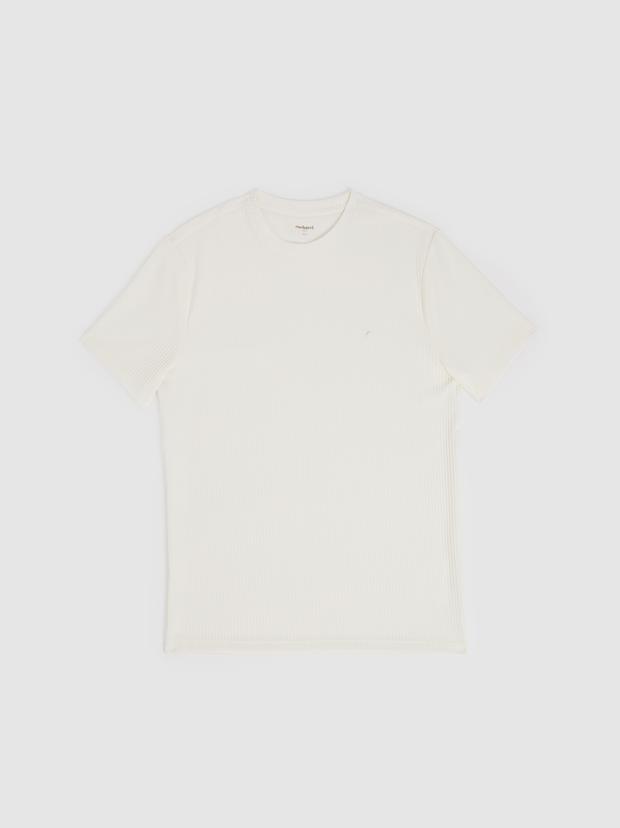 Beyaz Slim Fit Dokulu Bisiklet Yaka T-shirt