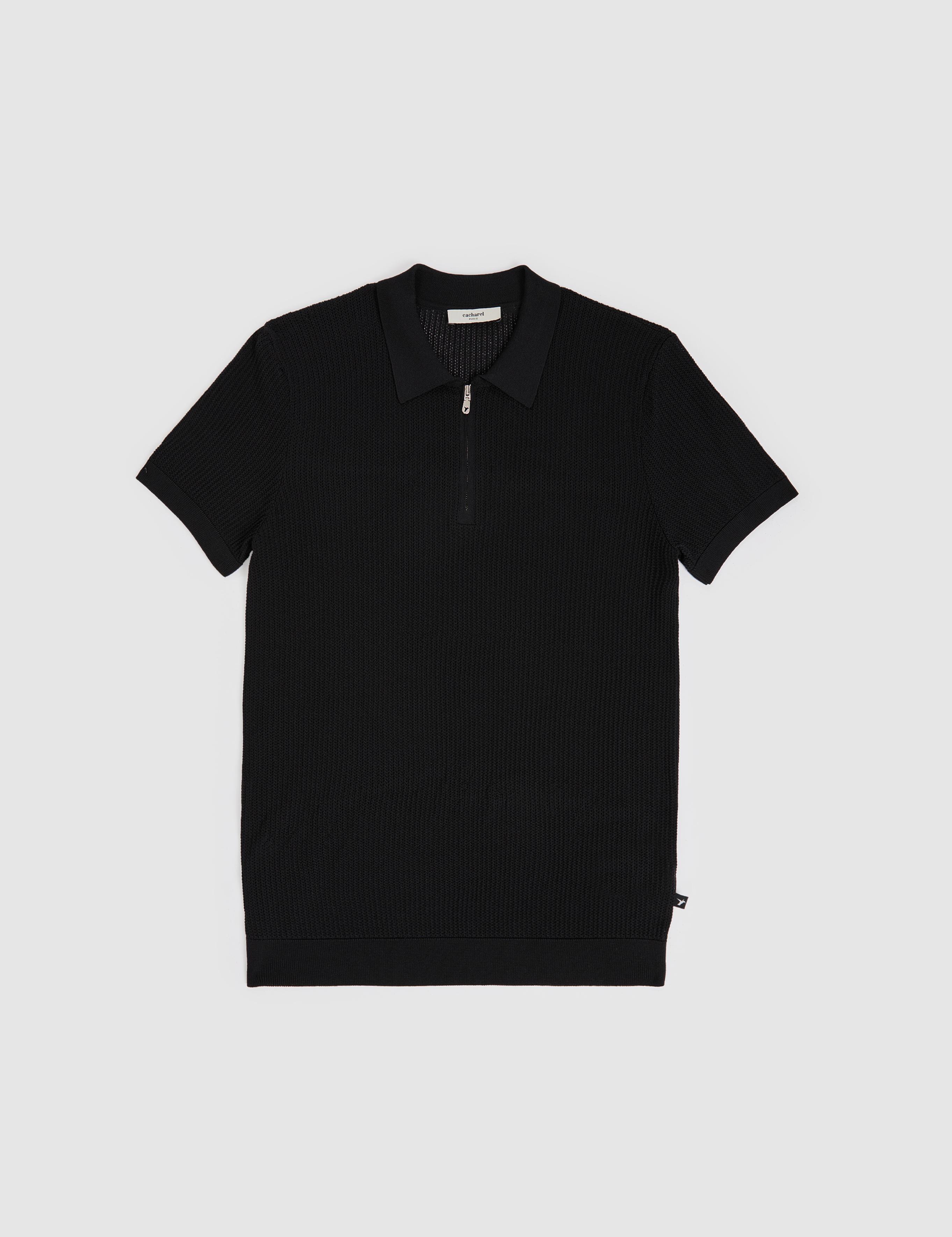 Siyah Slim Fit Fermuarlı Polo Yaka Triko T-shirt - 50326102007