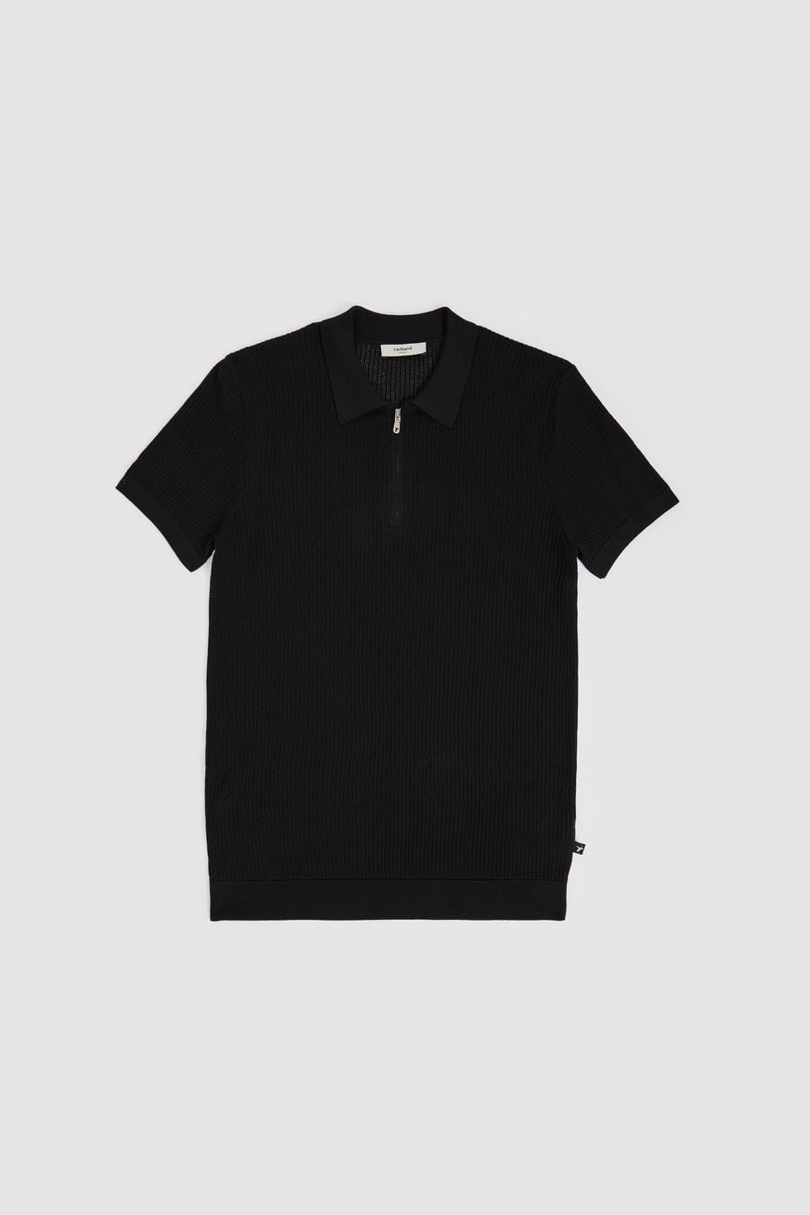 Siyah Slim Fit Fermuarlı Polo Yaka Triko T-shirt - 50326102007