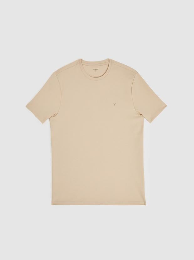 Bej Slim Fit Modal Karışımlı Bisiklet Yaka Basic T-shirt